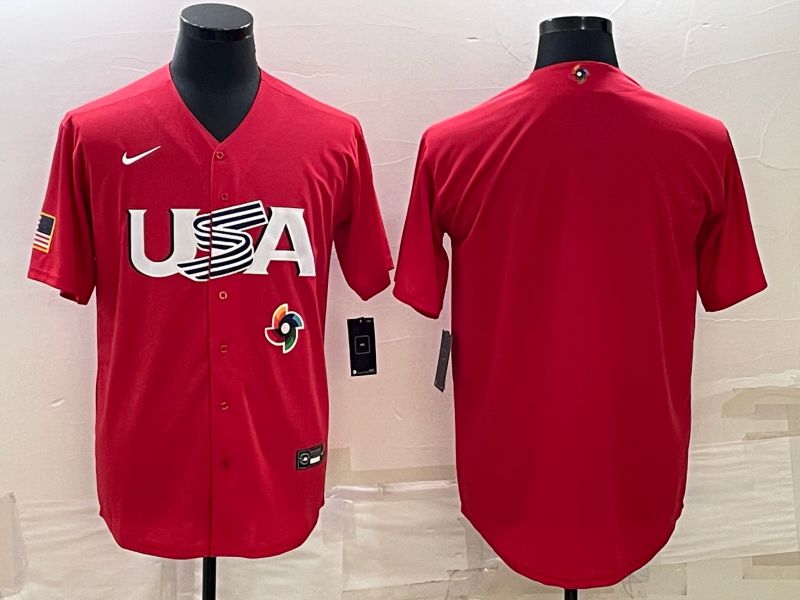 Men 2023 World Cub USA Blank Red Nike MLB Jersey1
